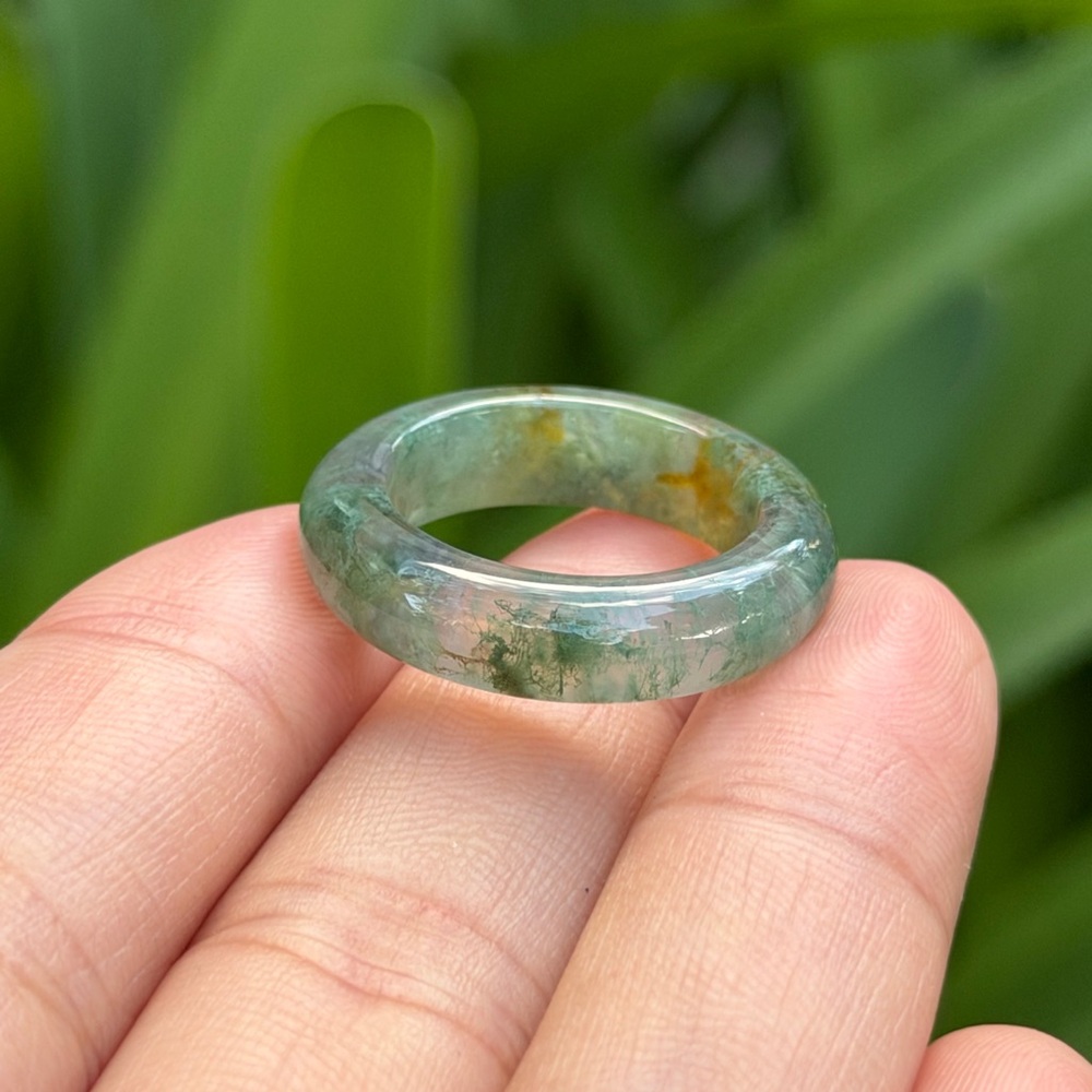 Size 6.75 Natural Moss Agate Band Ring 0429
